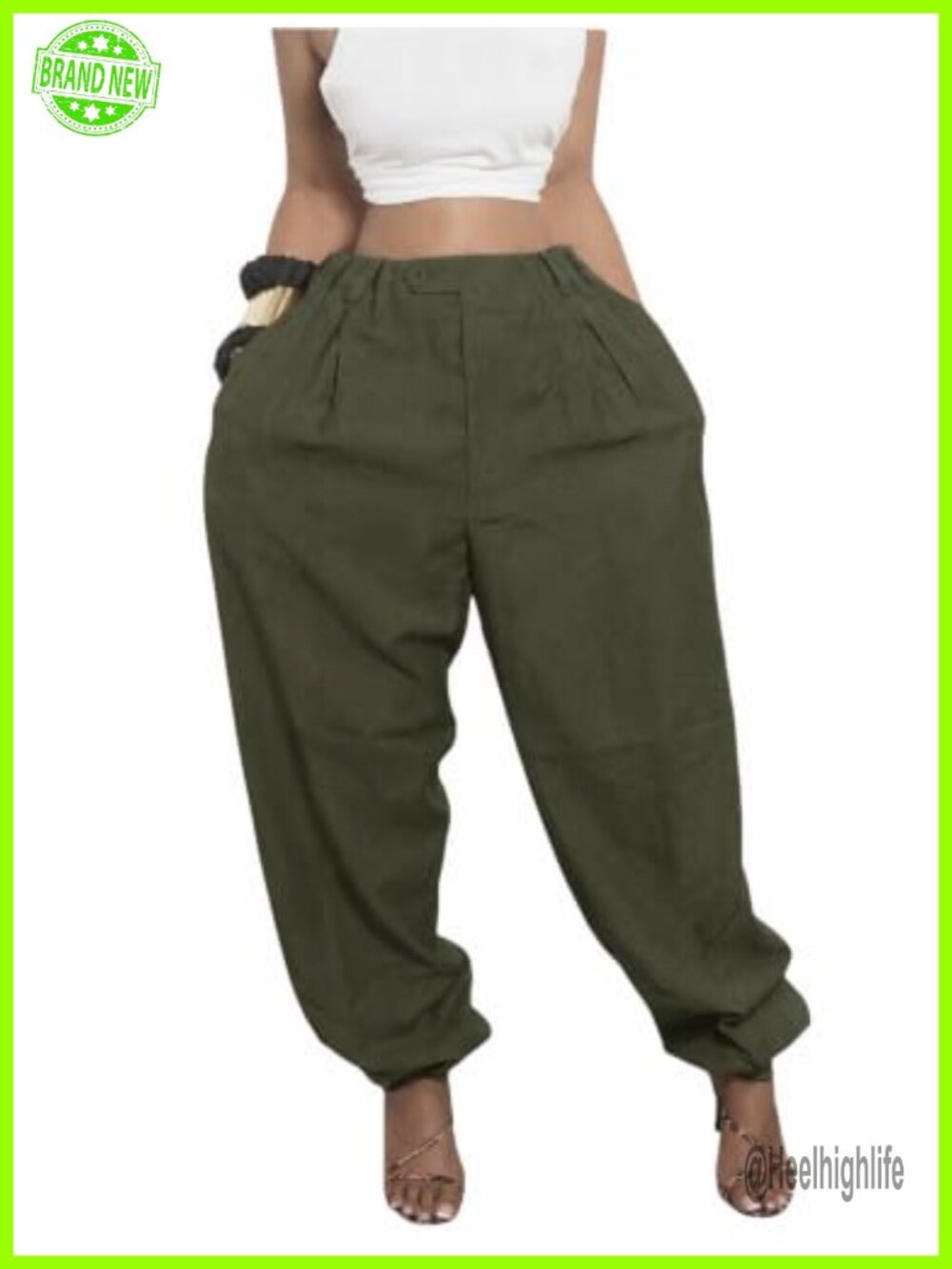 Women's High Waisted Tapered Harem Pants Pockets Streetwear Baggy